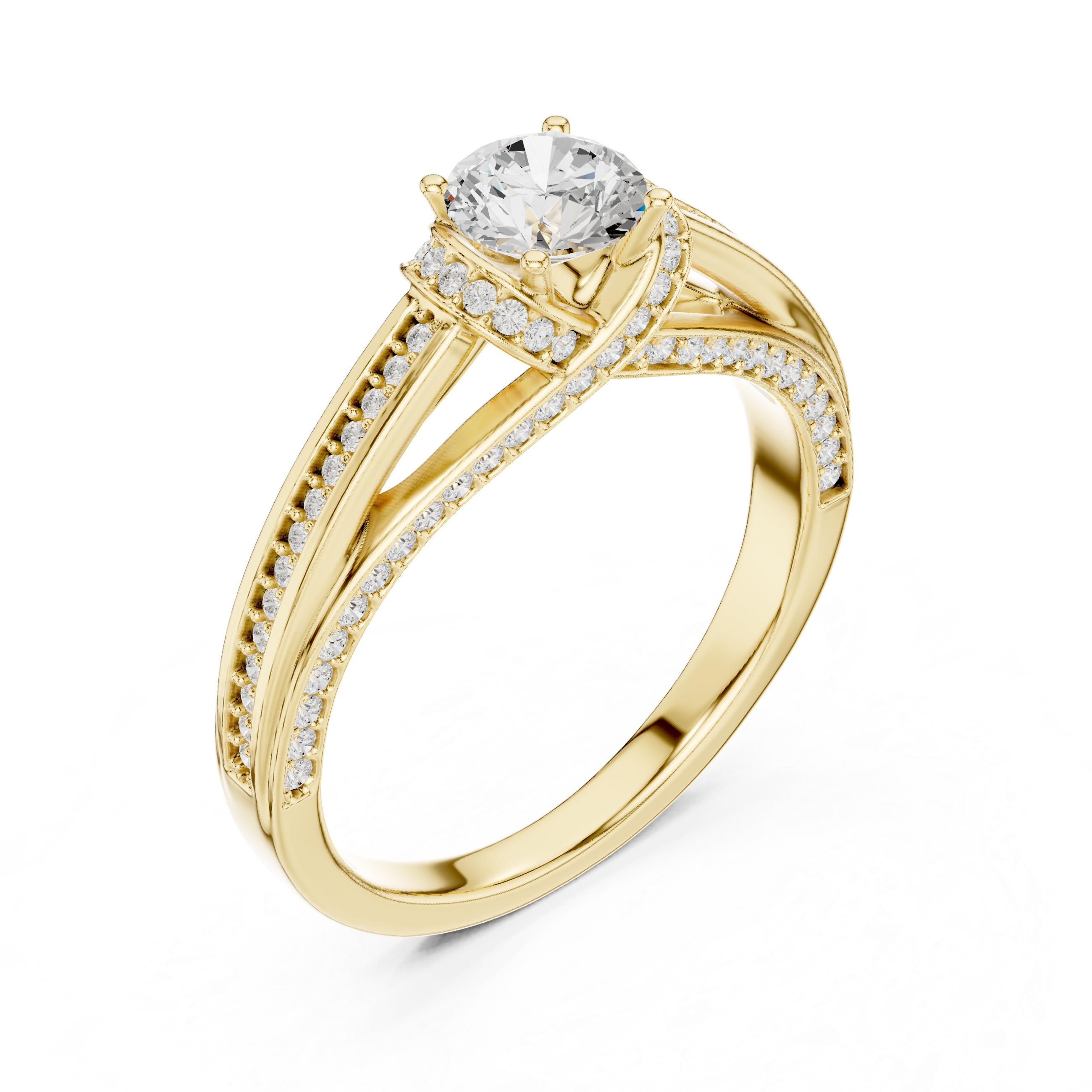 The Lidingö Ring - Split-Cathedral Pavé Engagement Ring