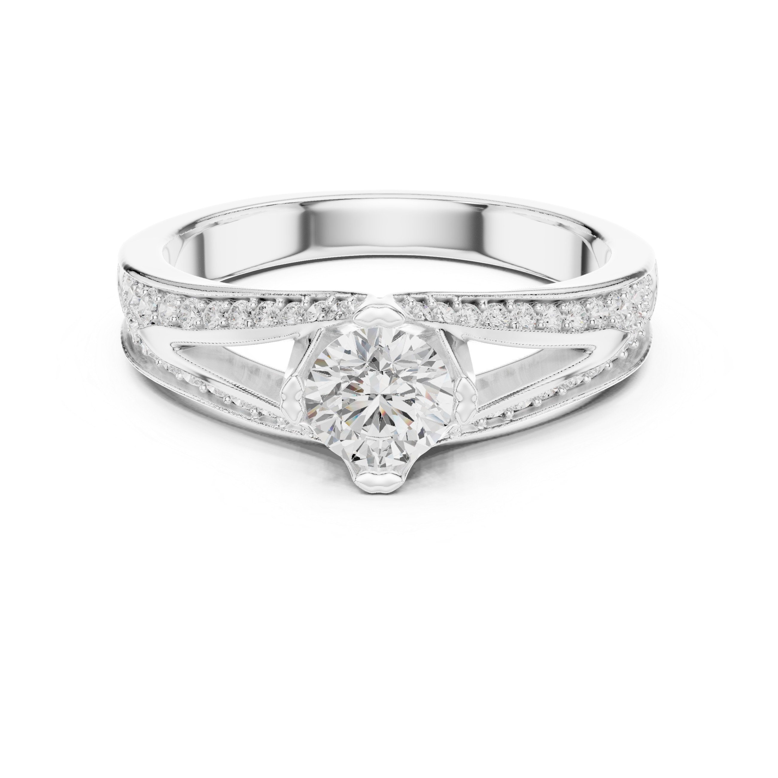 The Nacka Ring - Split-Cathedral Sunburst Engagement Ring