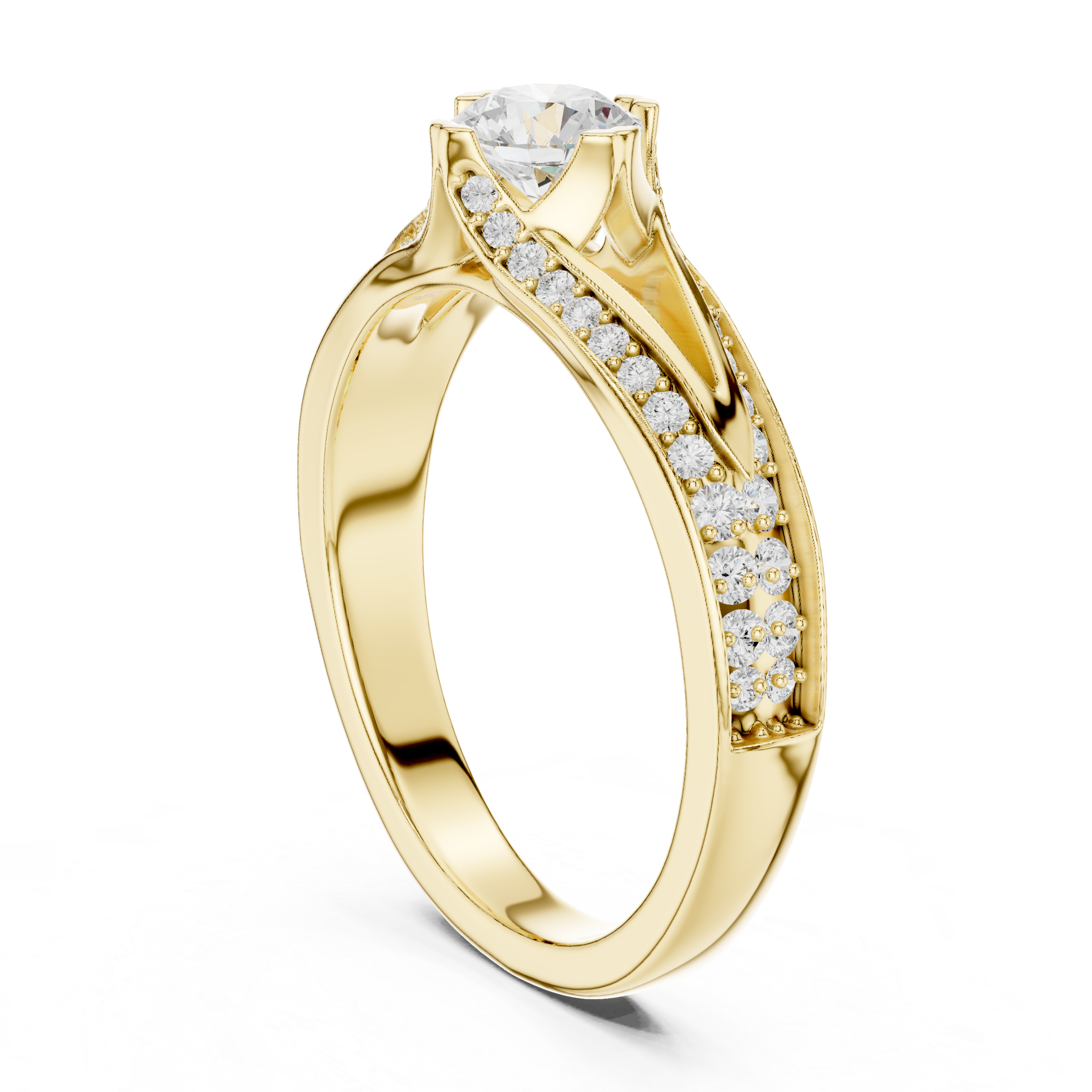 The Nacka Ring - Split-Cathedral Sunburst Engagement Ring