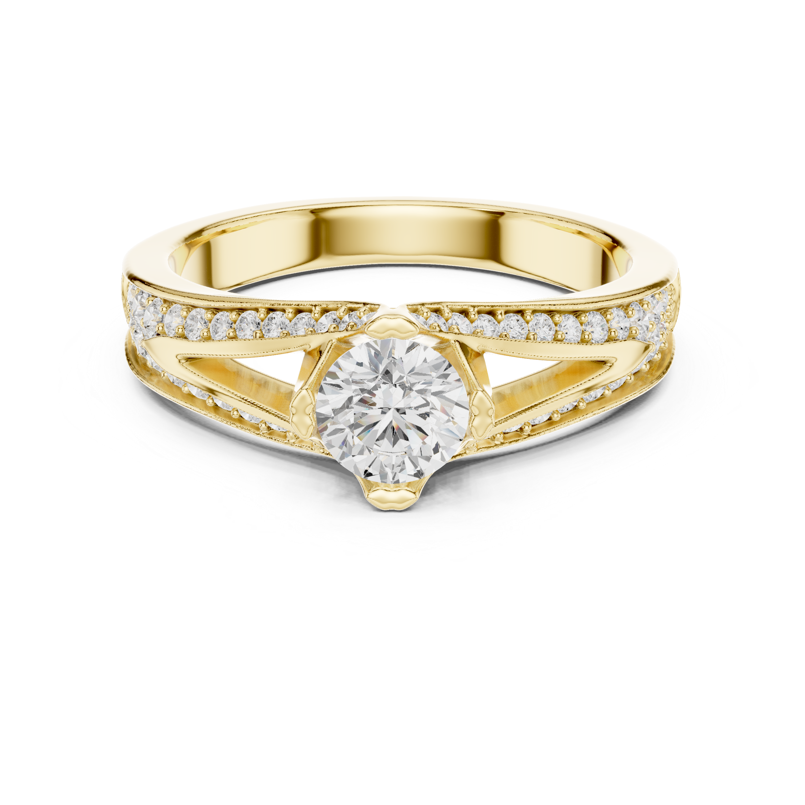 The Nacka Ring - Split-Cathedral Sunburst Engagement Ring