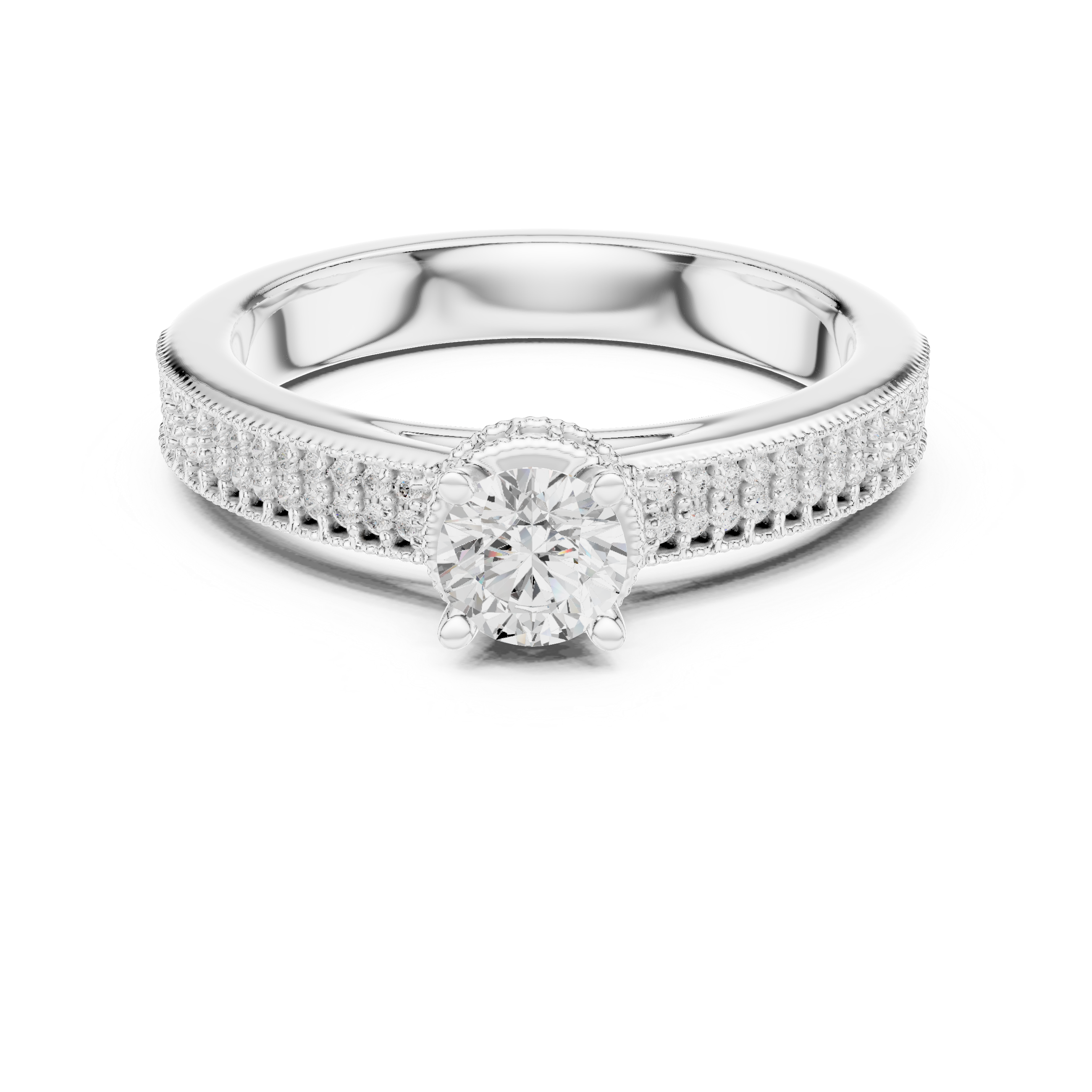 The Djursholm Ring - Triple-Row Pavé Solitaire Engagement Ring