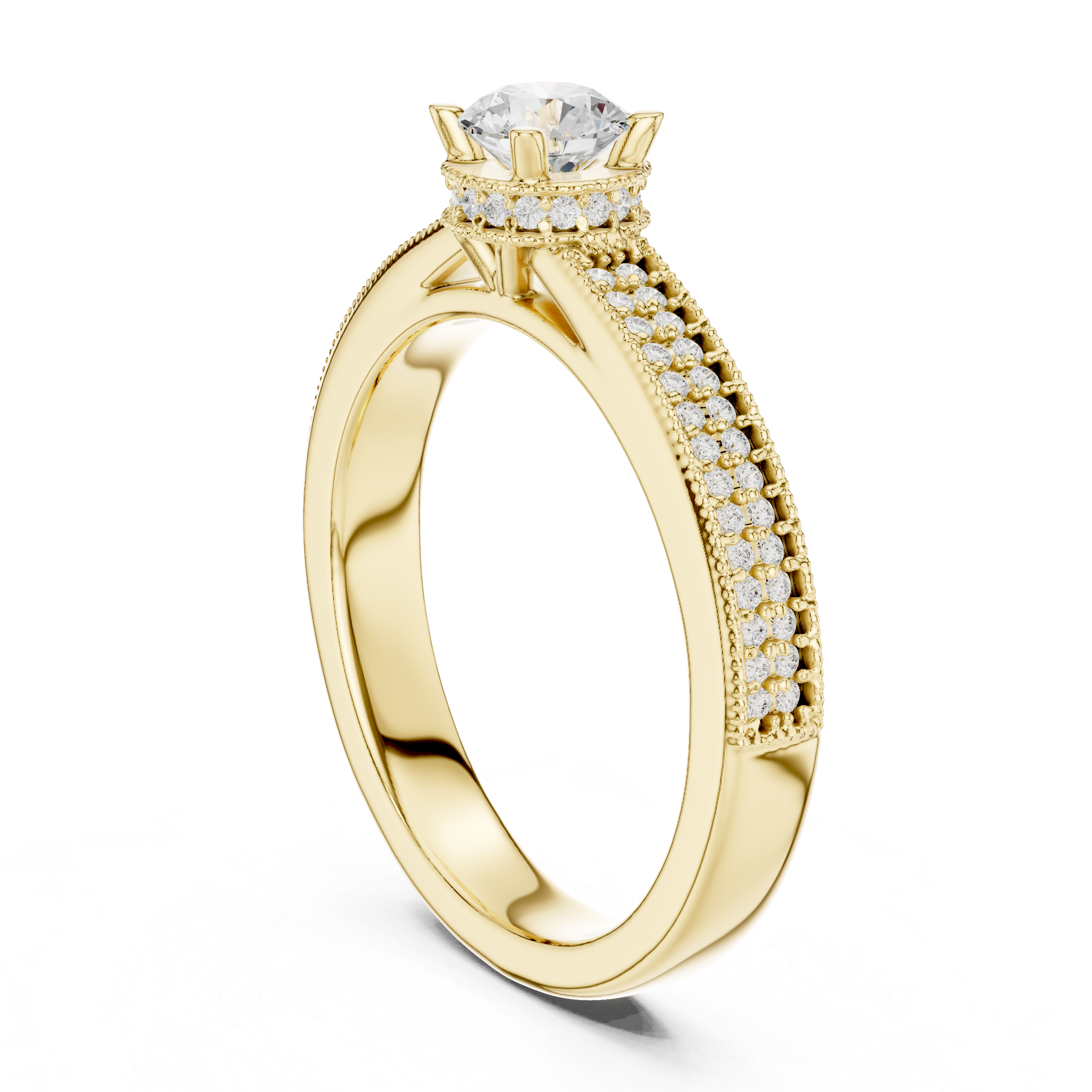 The Djursholm Ring - Triple-Row Pavé Solitaire Engagement Ring