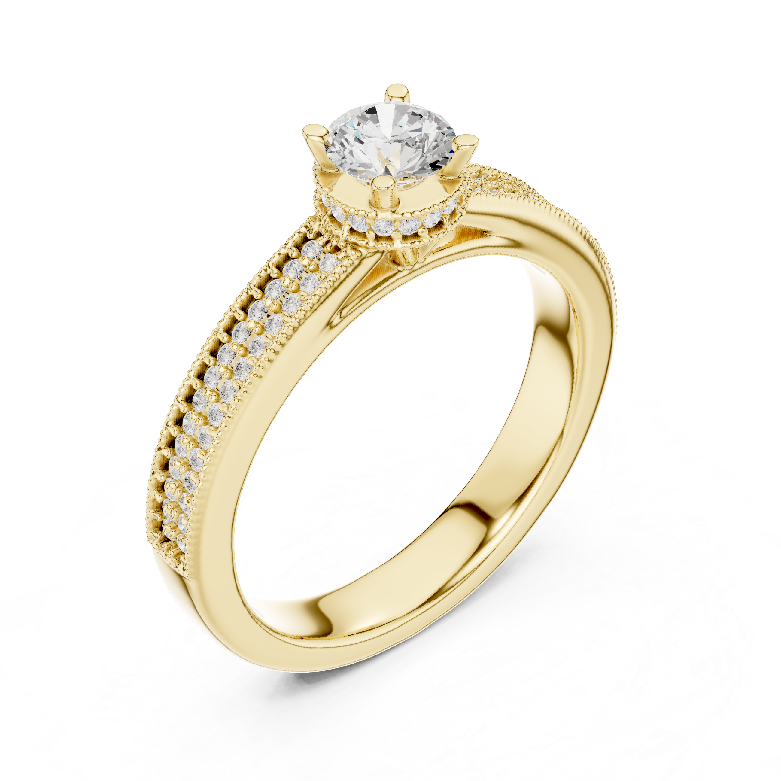 The Djursholm Ring - Triple-Row Pavé Solitaire Engagement Ring