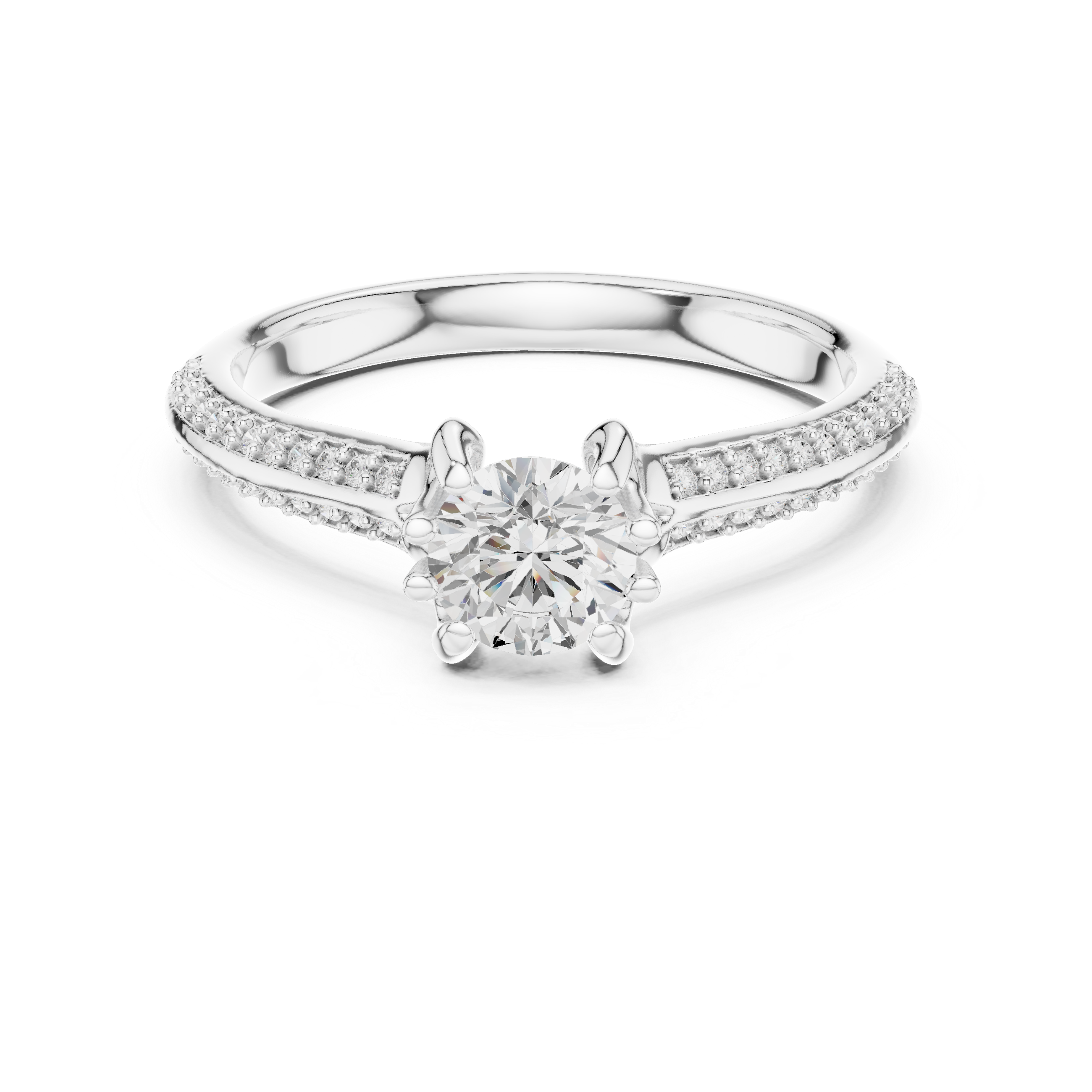 The Charlottenlund Ring - Round Brilliant Cathedral Pavé Engagement Ring