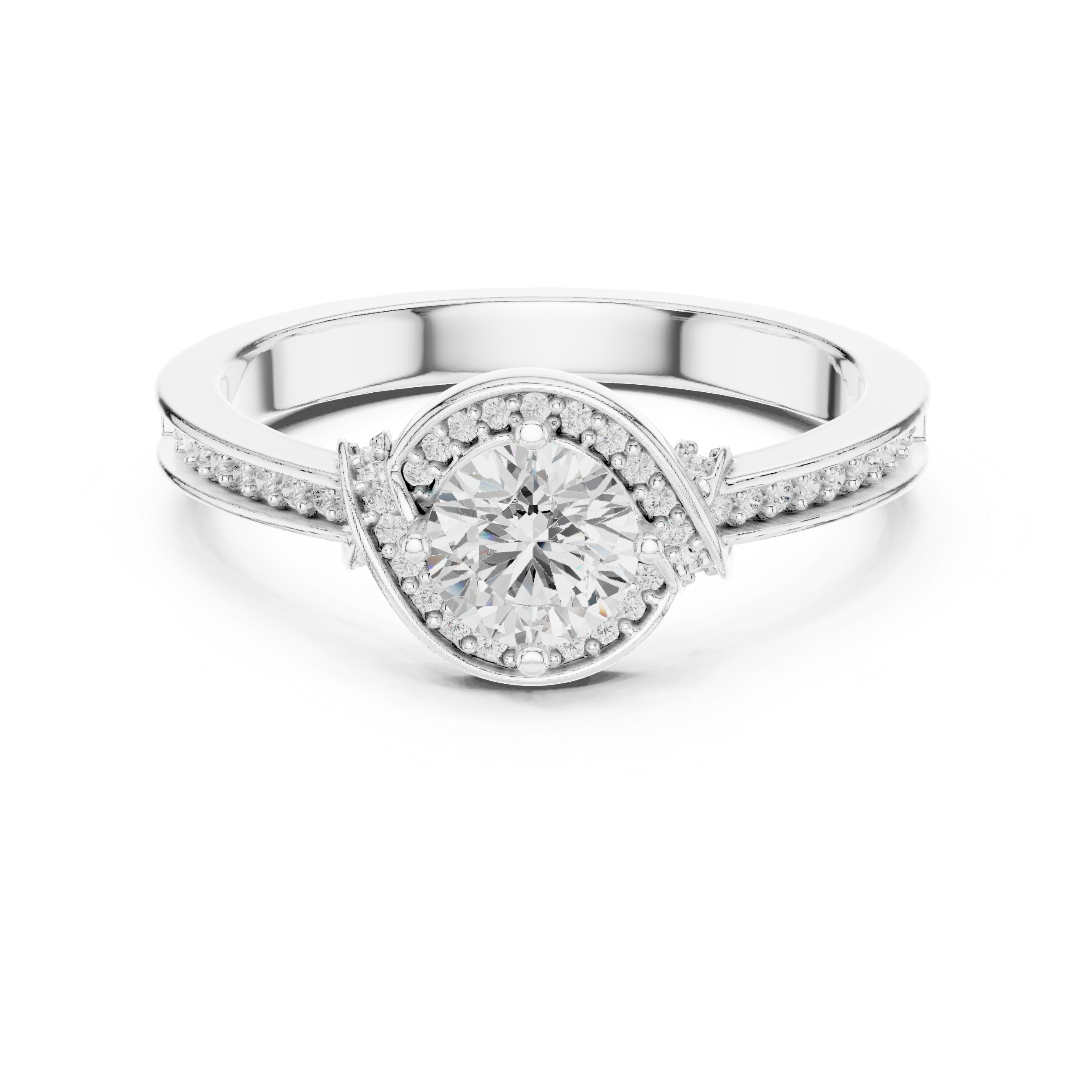 The Ordrup Ring - Round Brilliant Bypass Pavé Engagement Ring