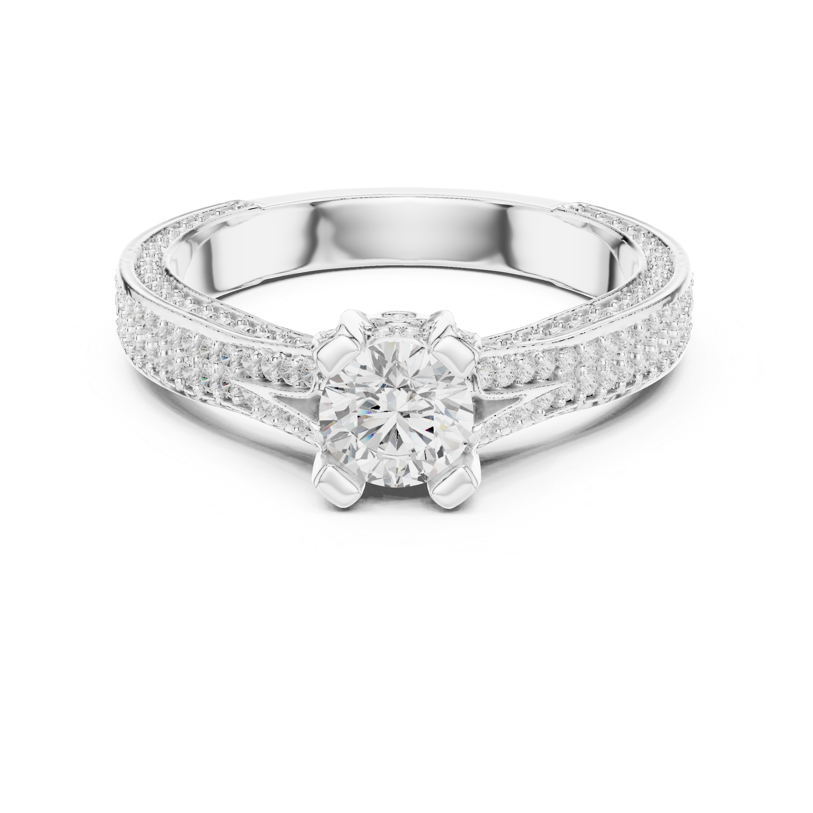 The Klampenborg Ring - Split-Cathedral Triple-Row Pavé Engagement Ring