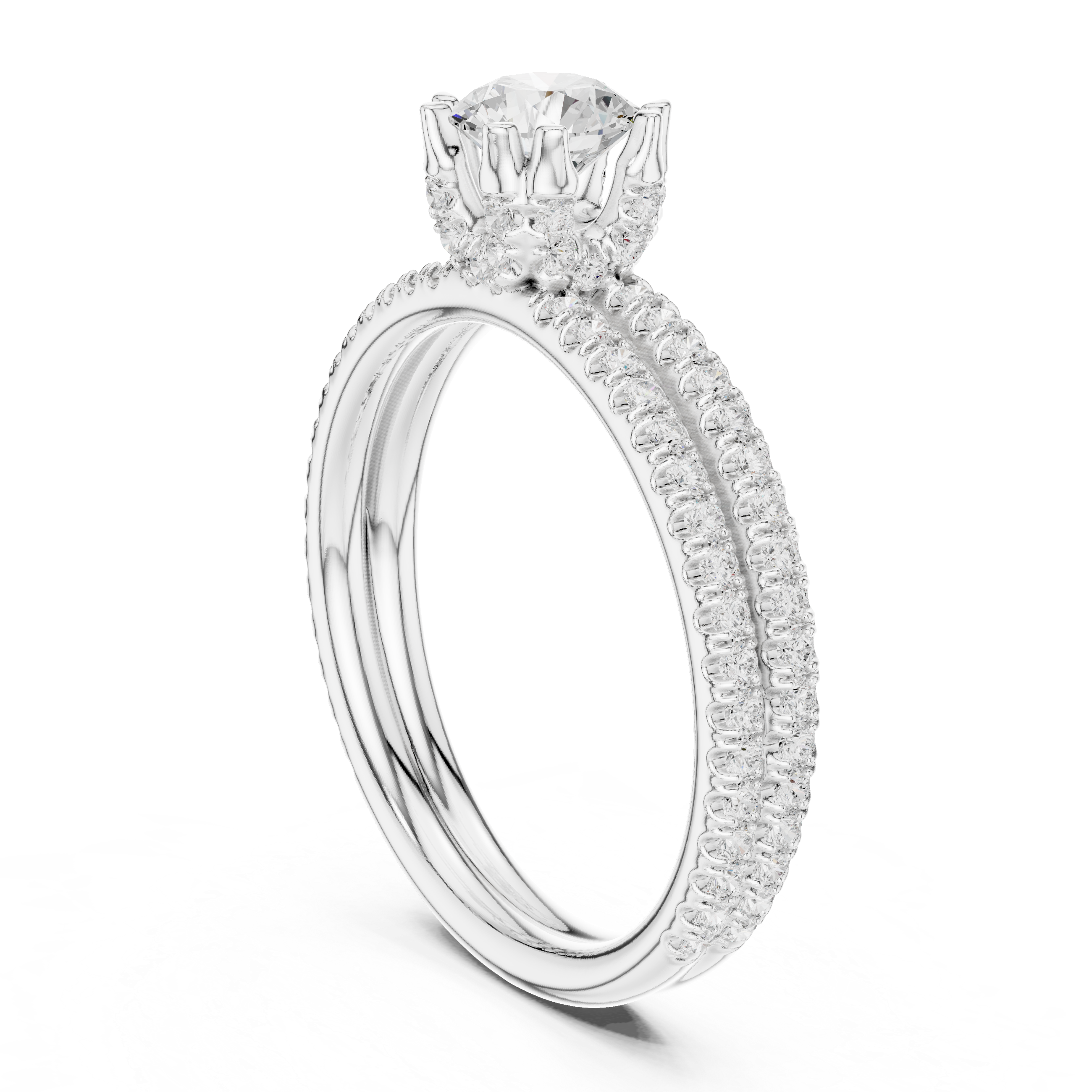 The Holte Ring - Round Brilliant U-Cut Pavé Engagement Ring