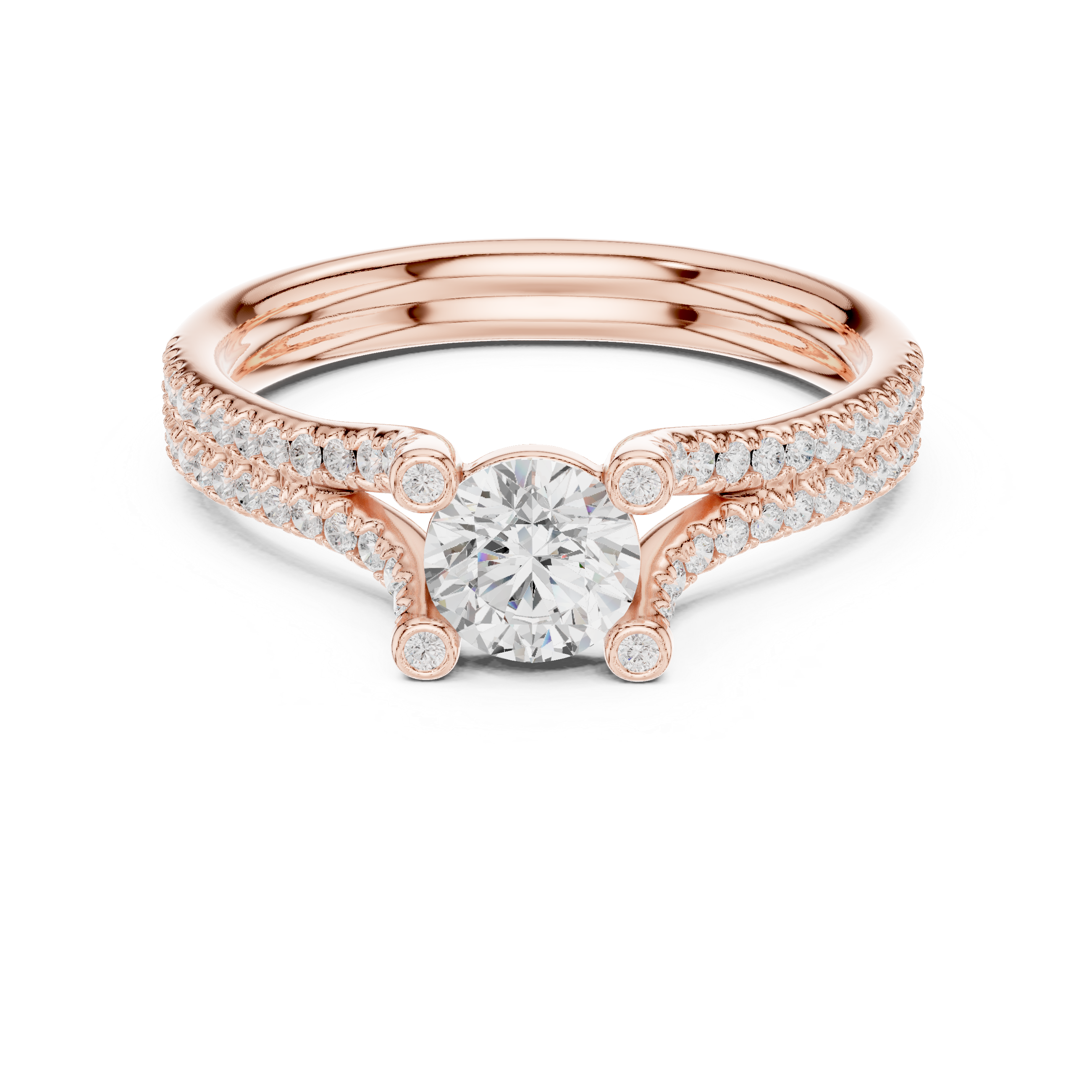 The Sandvika Ring - Round Brilliant Split-Cathedral U-Cut Engagement Ring