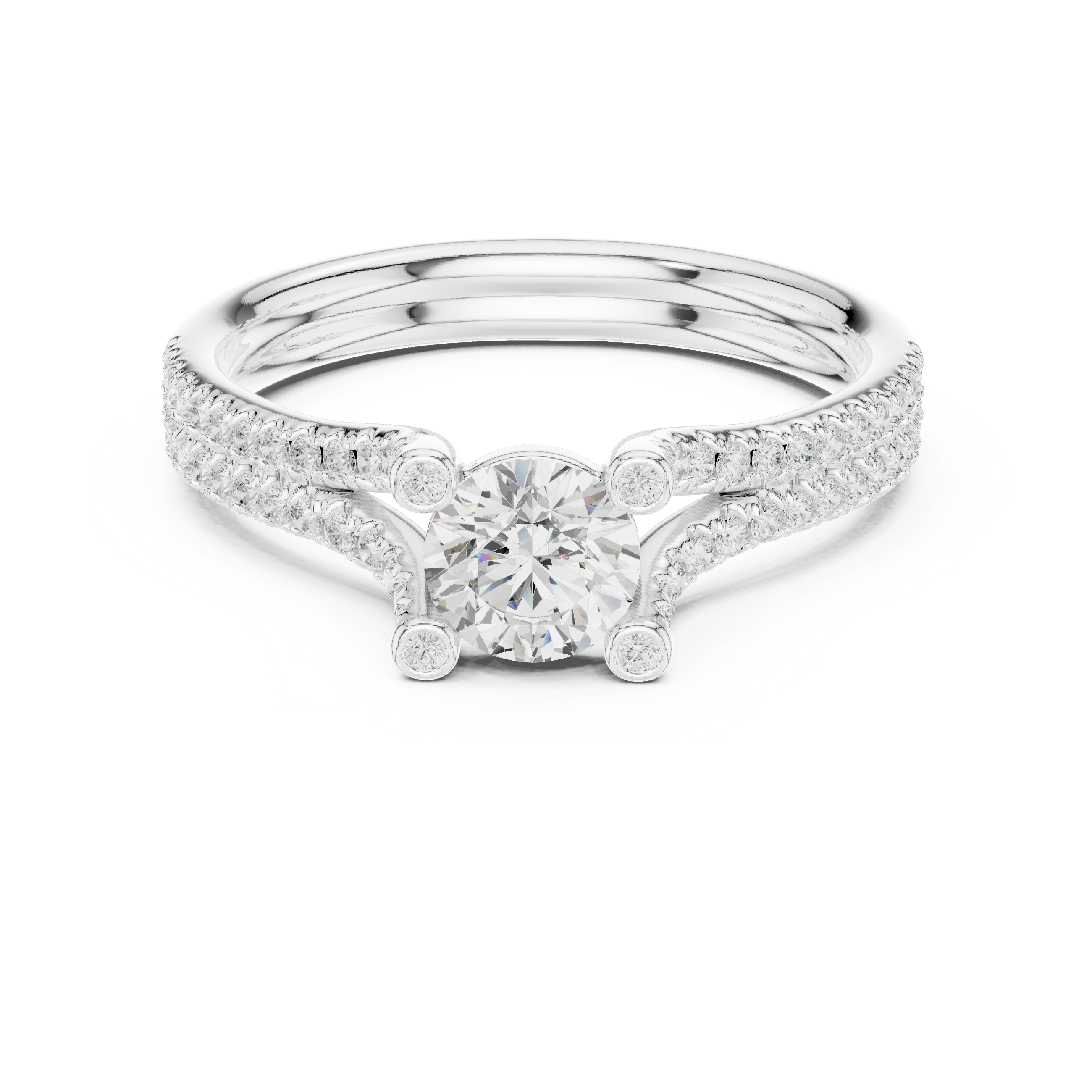 The Sandvika Ring - Round Brilliant Split-Cathedral U-Cut Engagement Ring