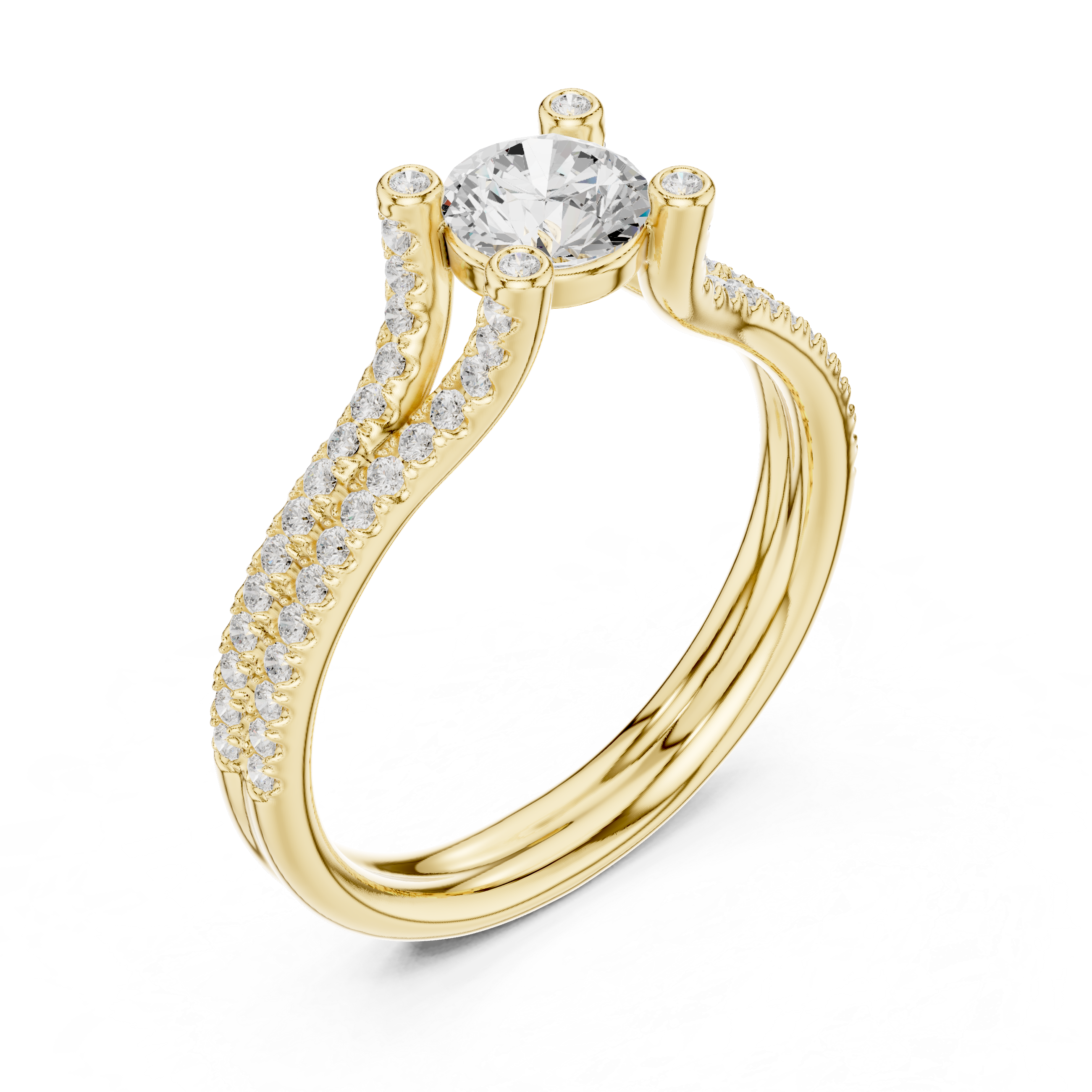 The Sandvika Ring - Round Brilliant Split-Cathedral U-Cut Engagement Ring