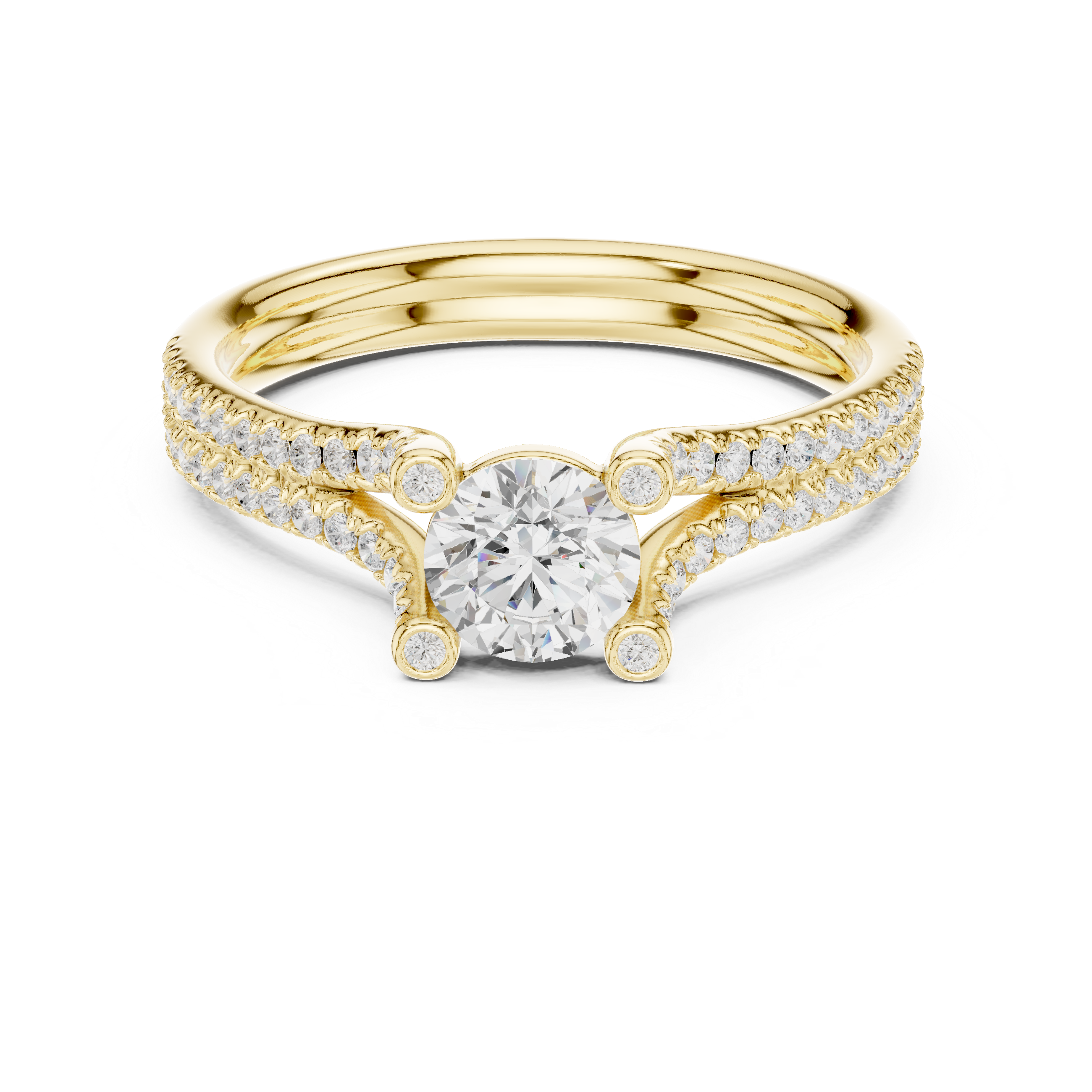 The Sandvika Ring - Round Brilliant Split-Cathedral U-Cut Engagement Ring