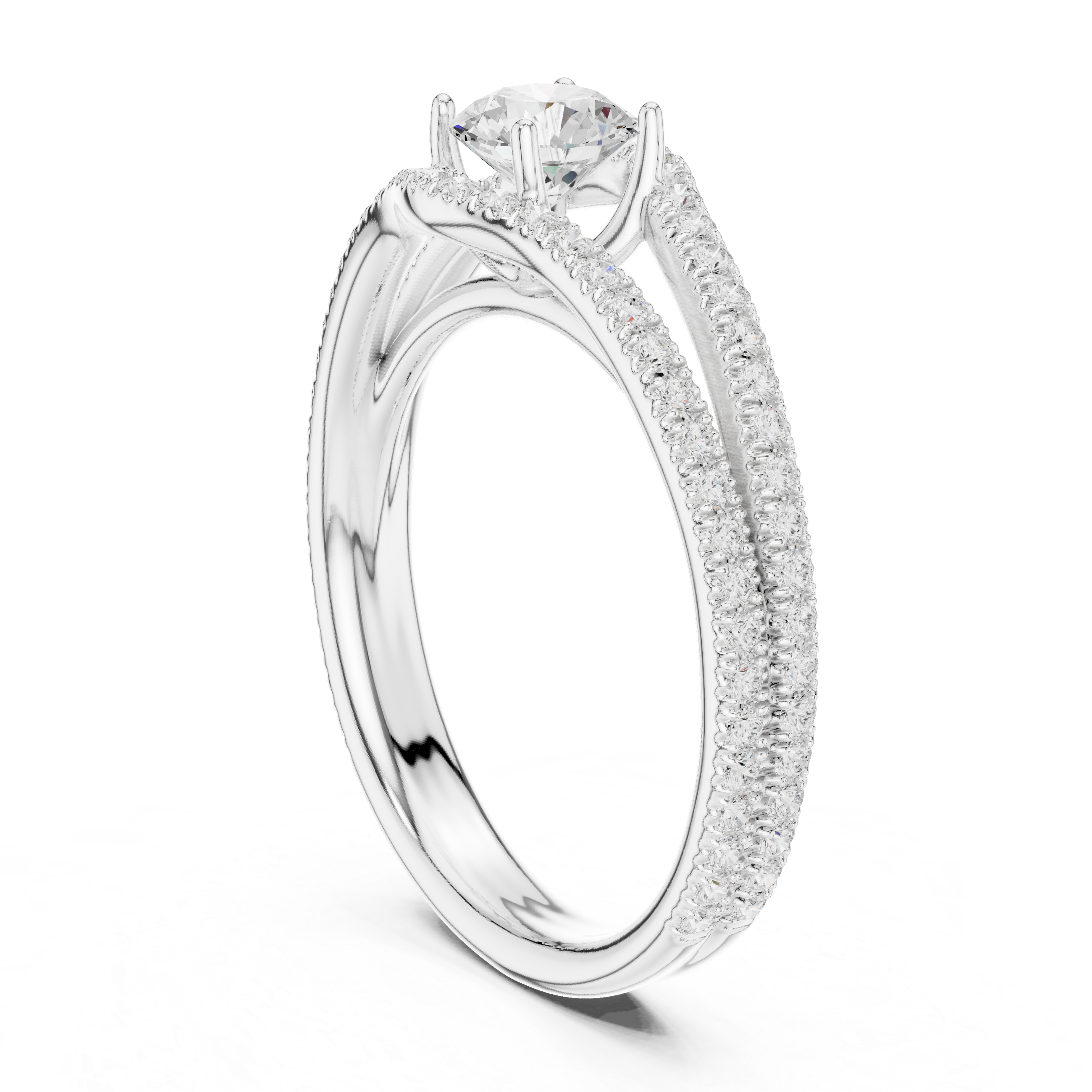 The Fornebu Ring - Round Brilliant Split-Cathedral U-Cut Engagement Ring