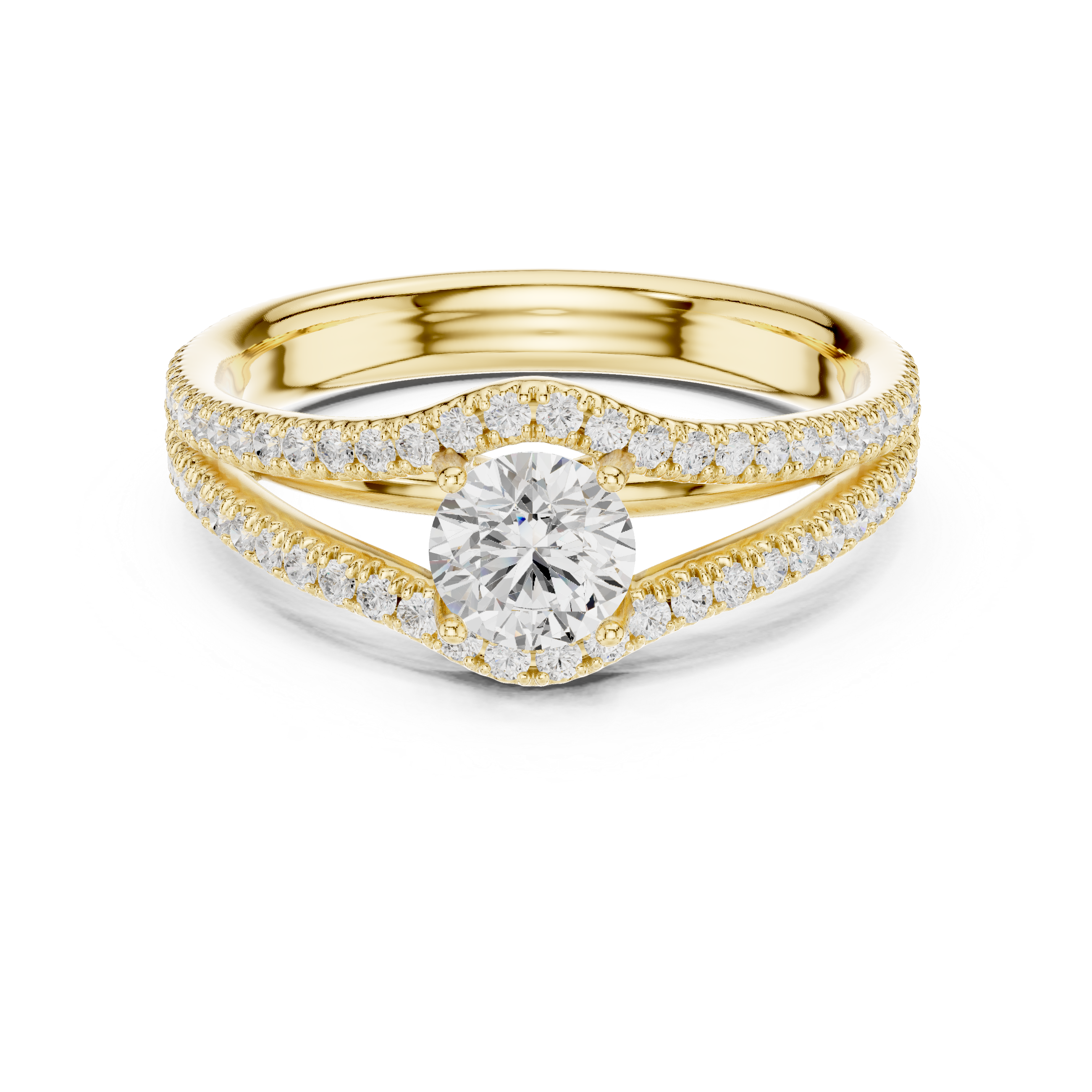The Fornebu Ring - Round Brilliant Split-Cathedral U-Cut Engagement Ring