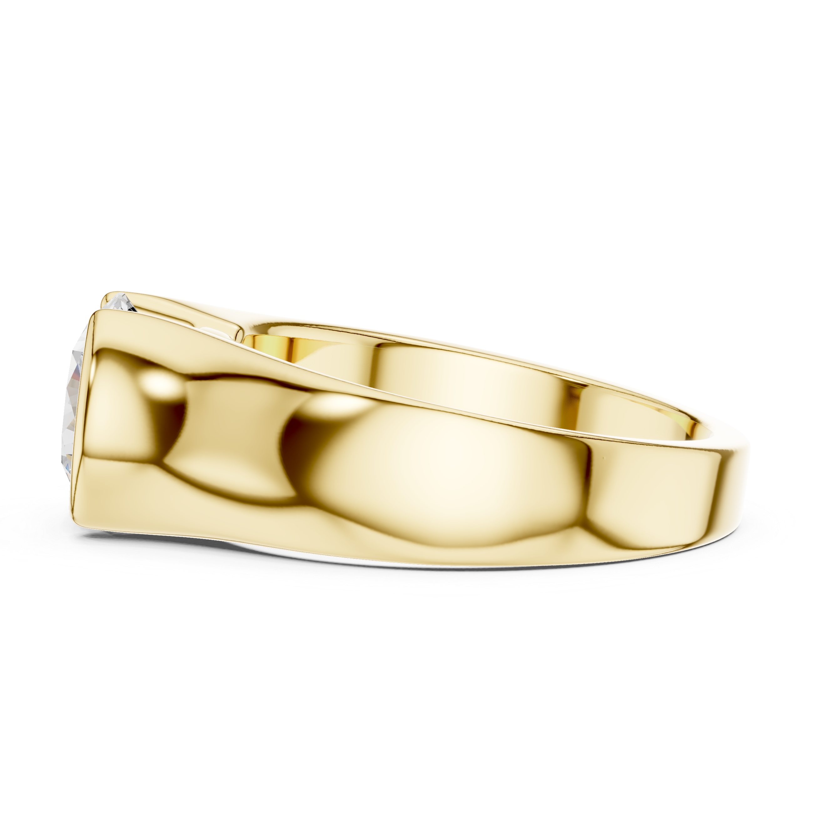 Gold ring with a diamond on a white background