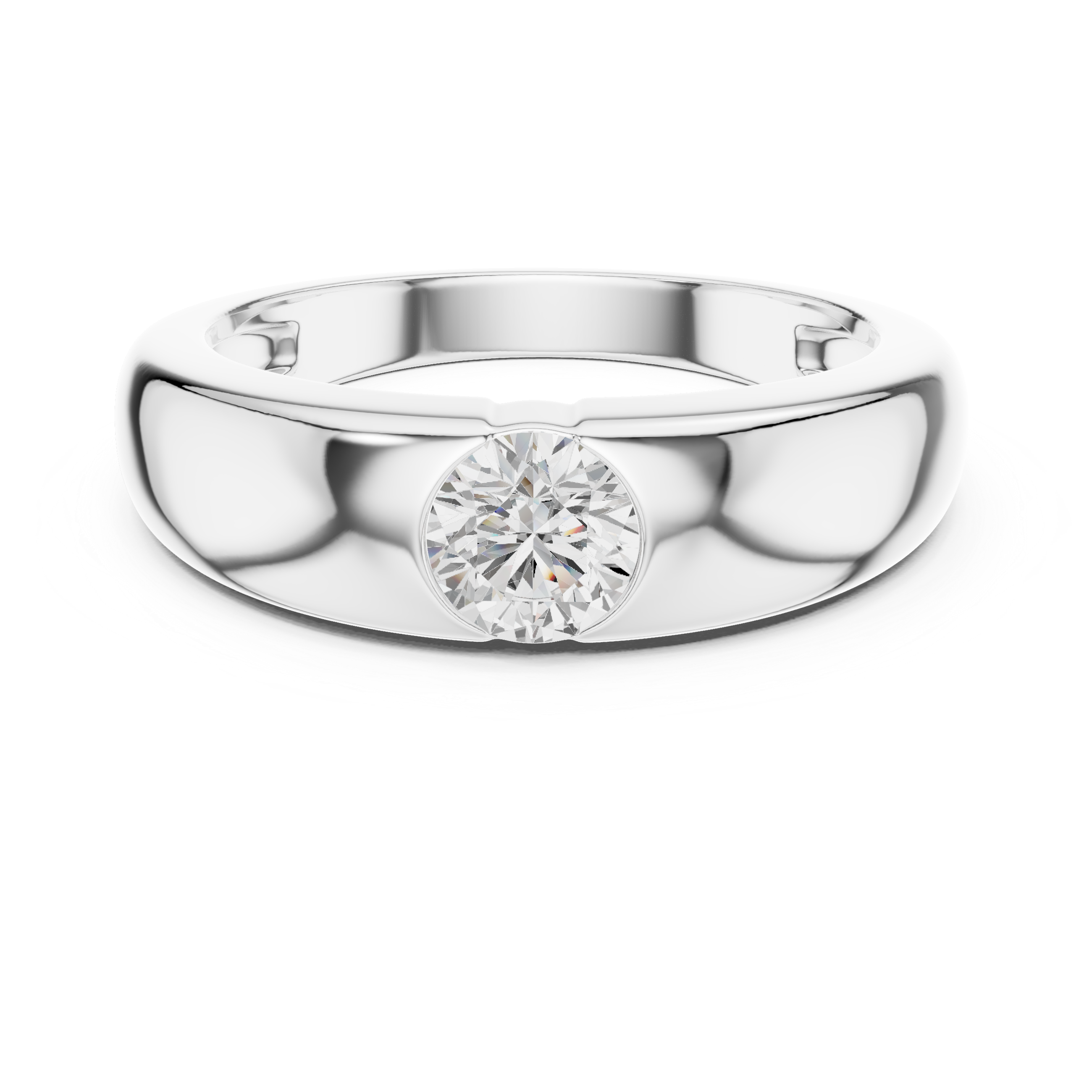 Silver ring with a diamond on a white background