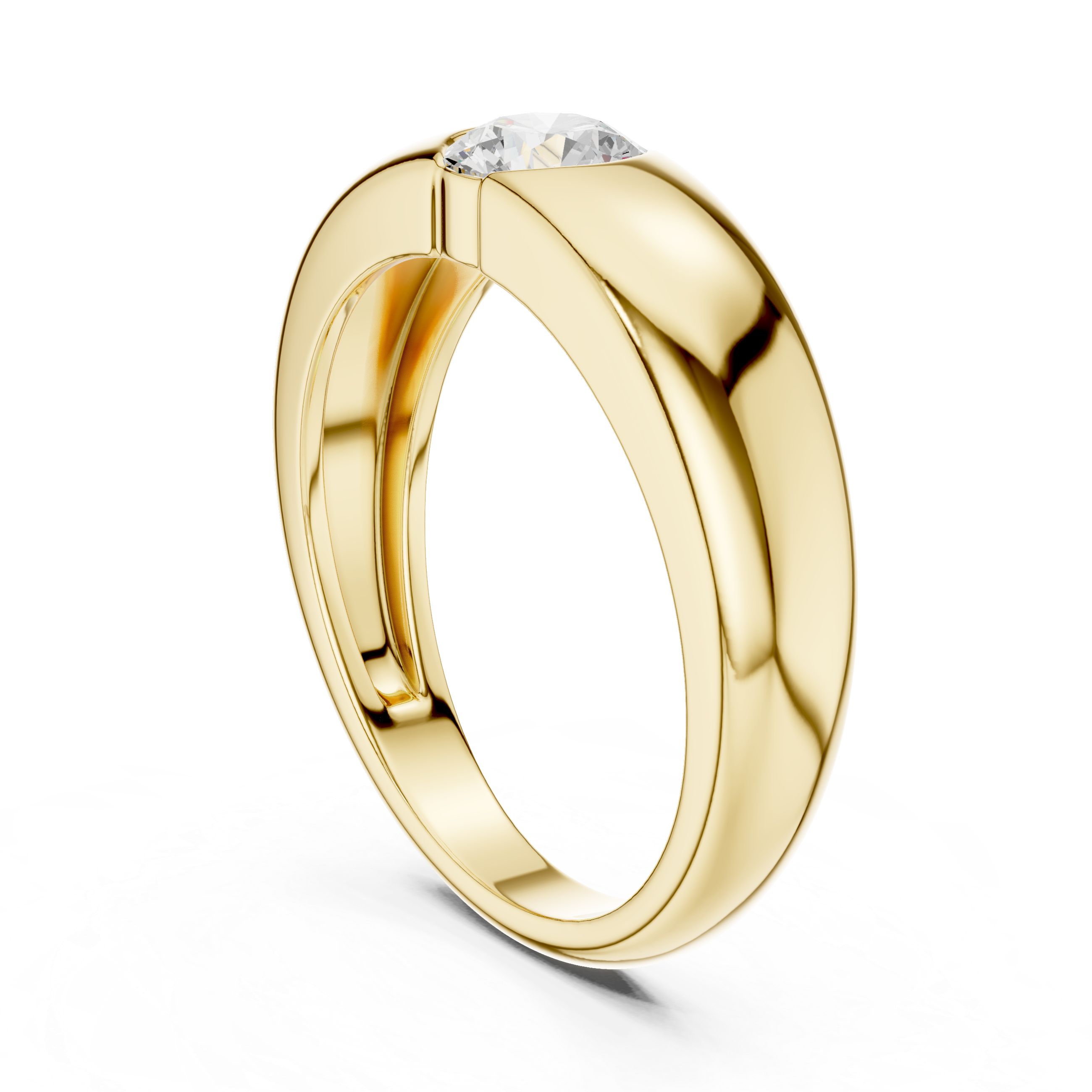 Gold ring with a diamond on a white background