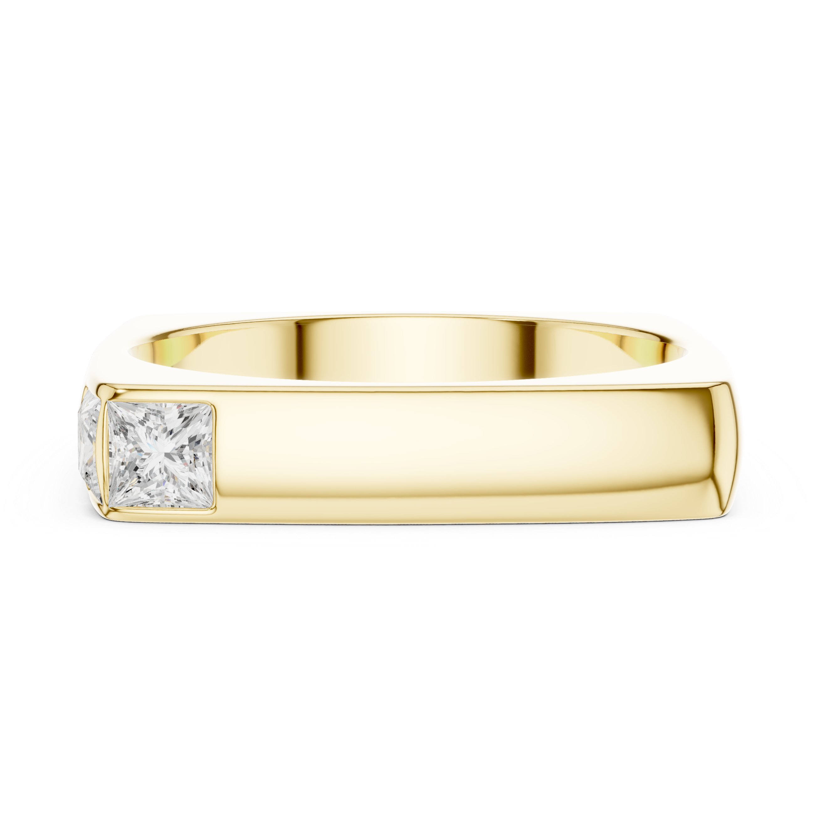 Gold ring with a diamond on a white background