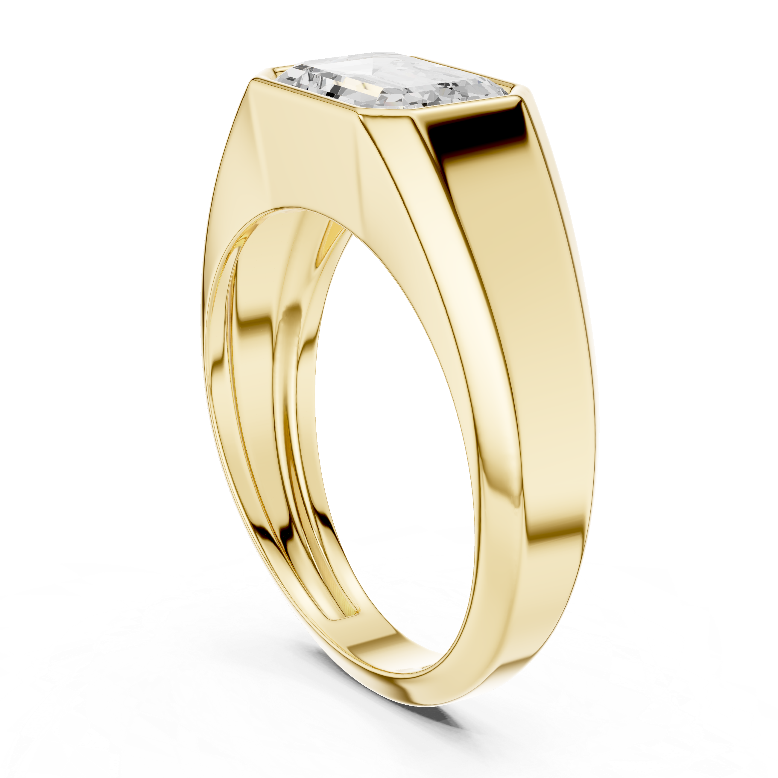 Rose gold ring with a diamond on a white background