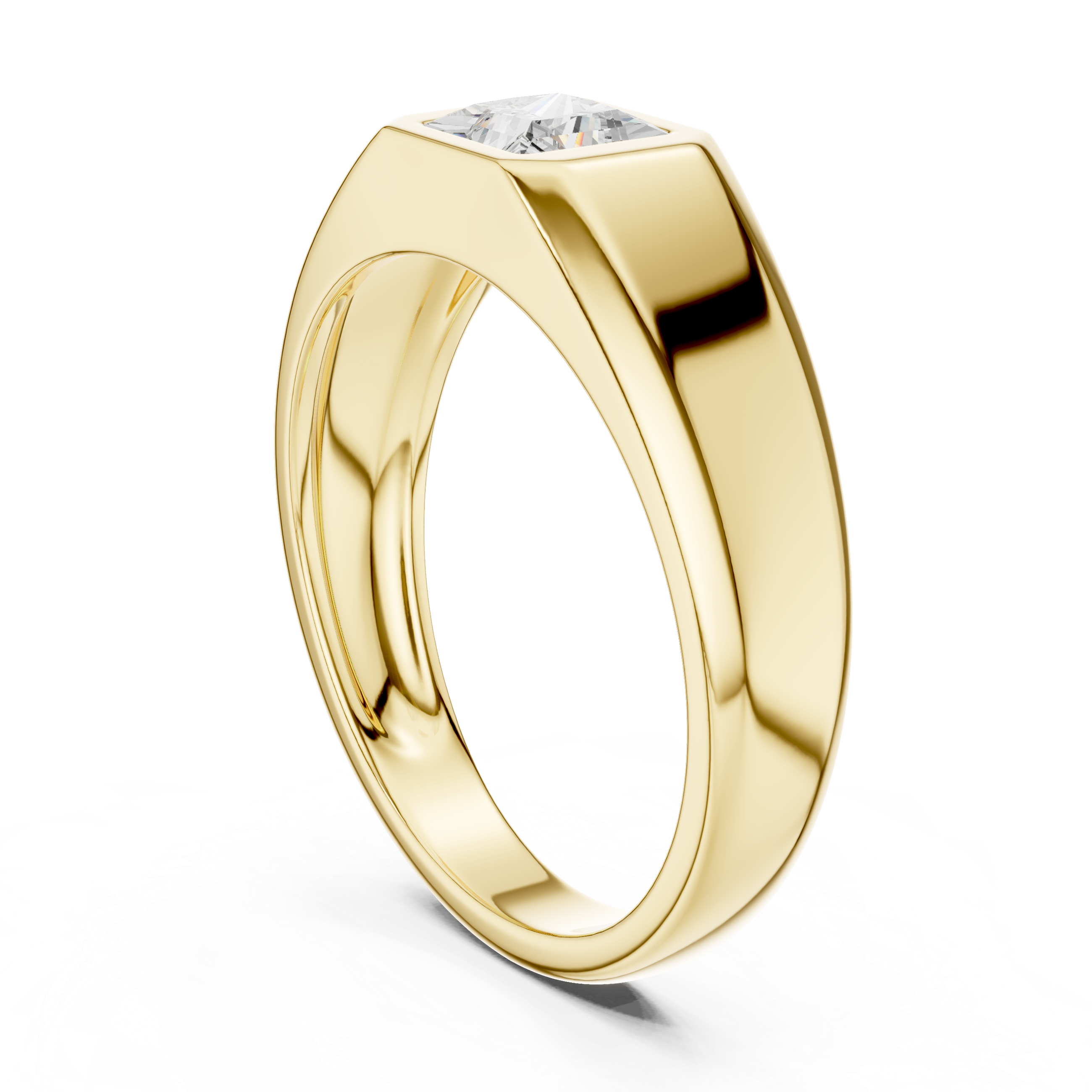 Gold ring with a diamond on a white background