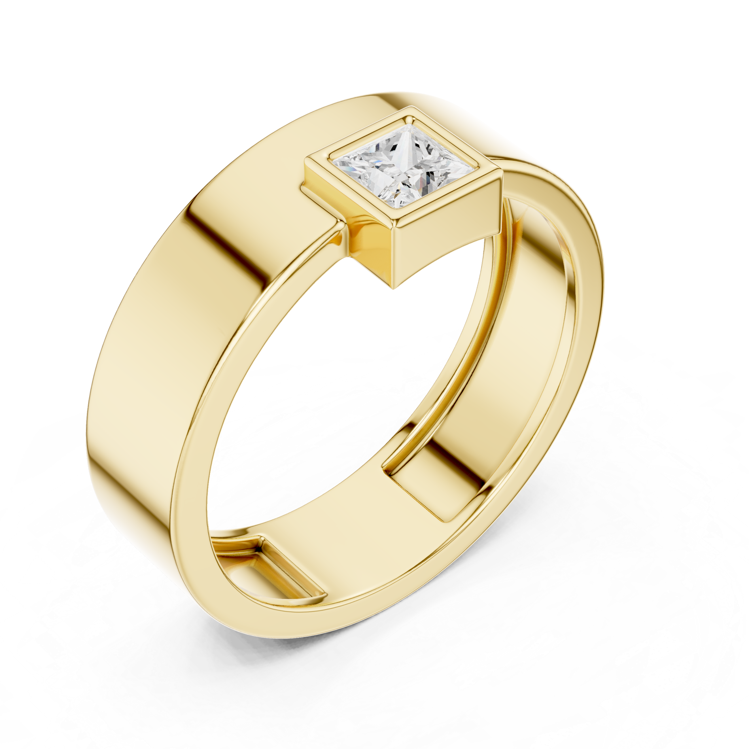 Gold ring with a diamond on a white background