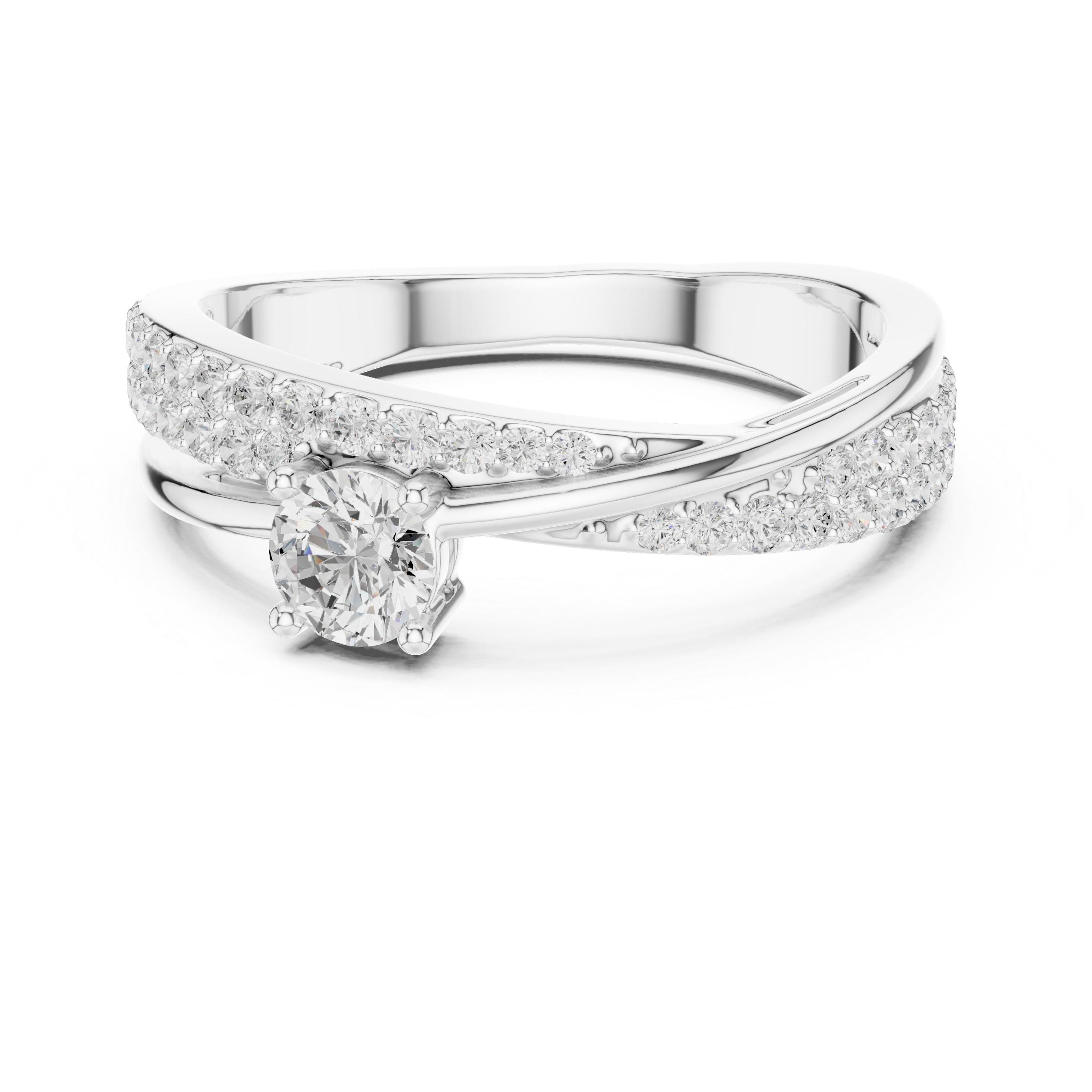 Silver ring with a diamond on a white background