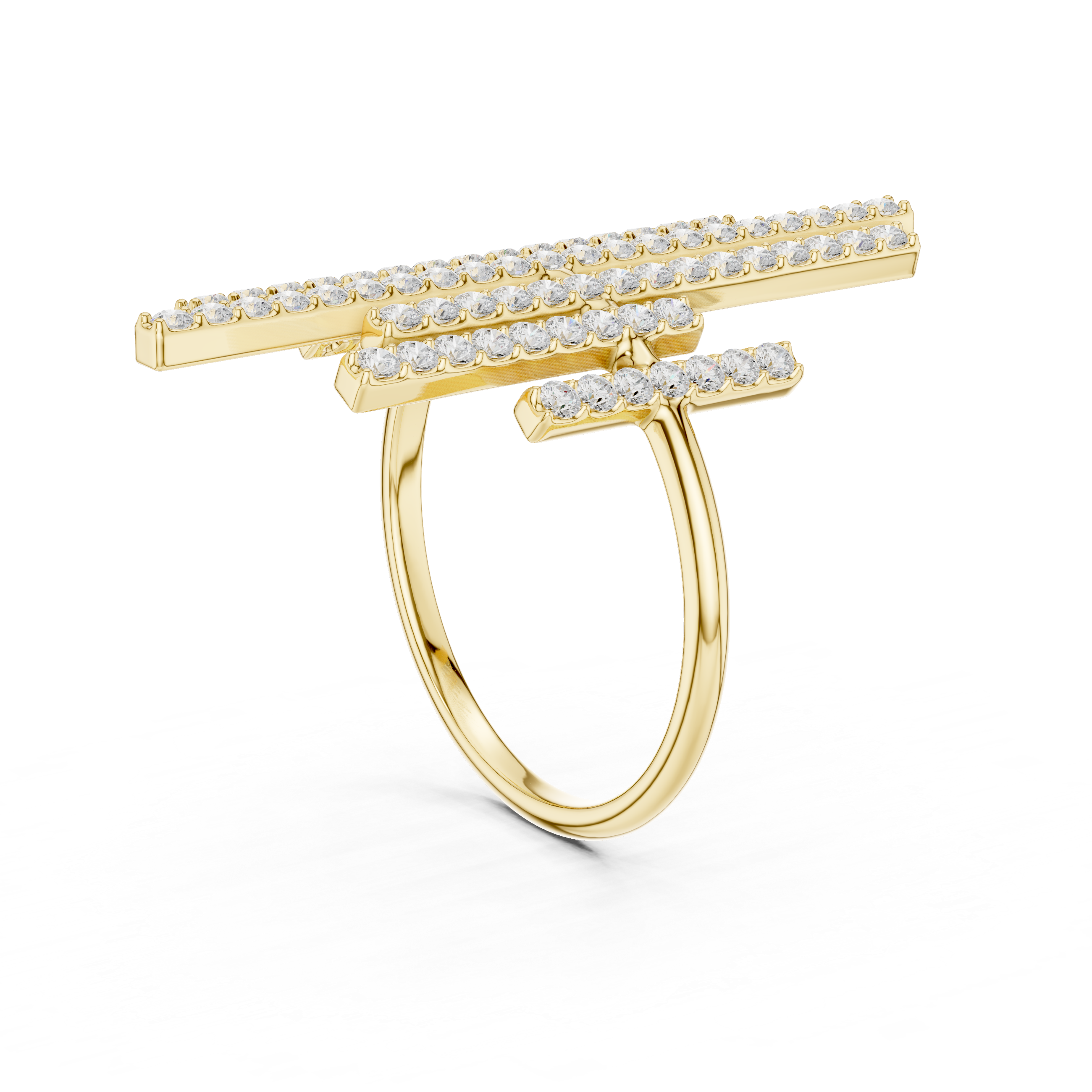 Gold ring with diamond accents on a white background