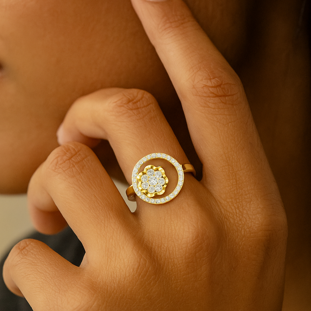 The Pori Ring - Round Cut Floating Floral Orbit Diamond Ring