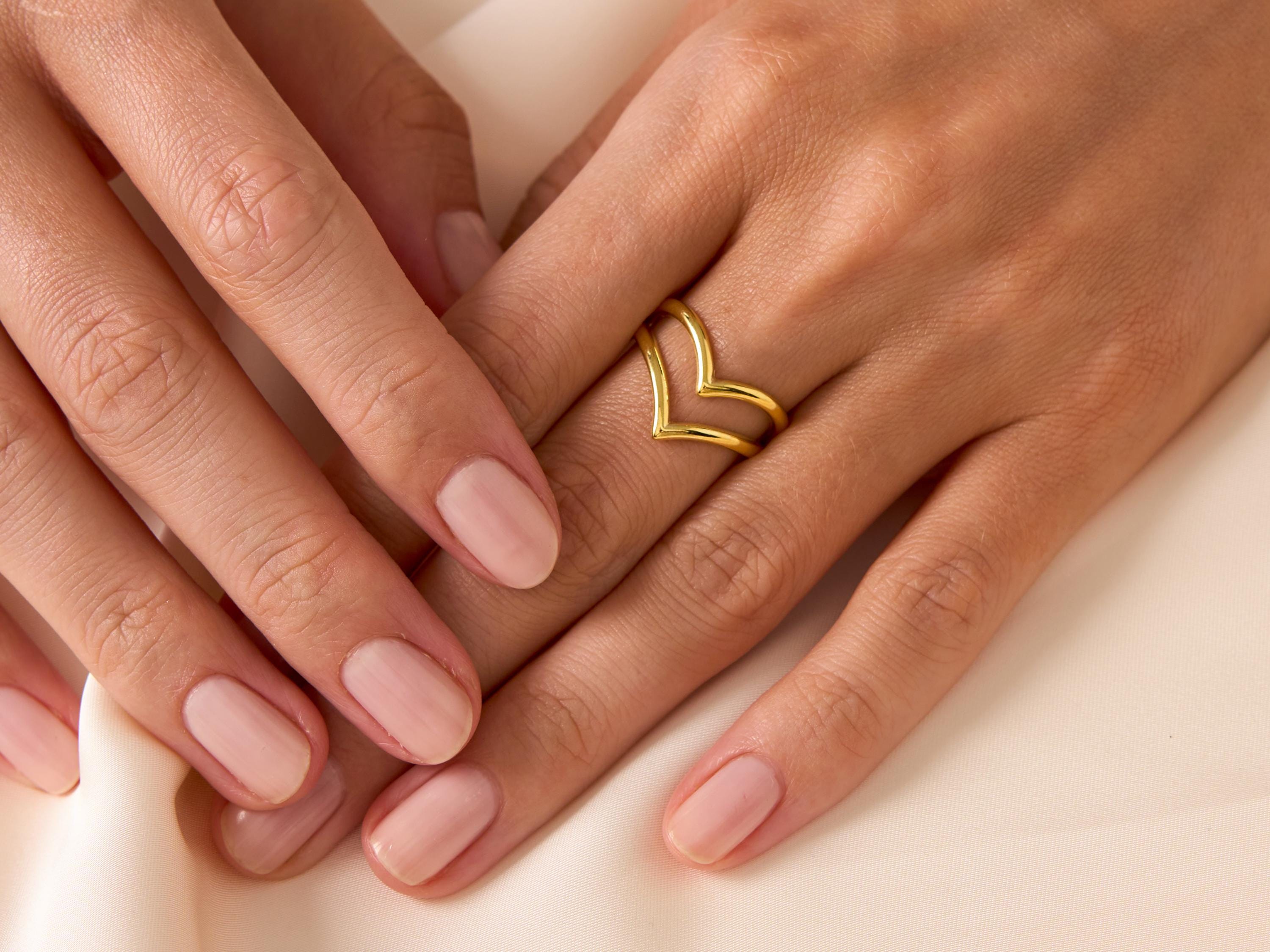 Double Chevron Sterling Silver Ring: Gold Minimalist Stacking Band