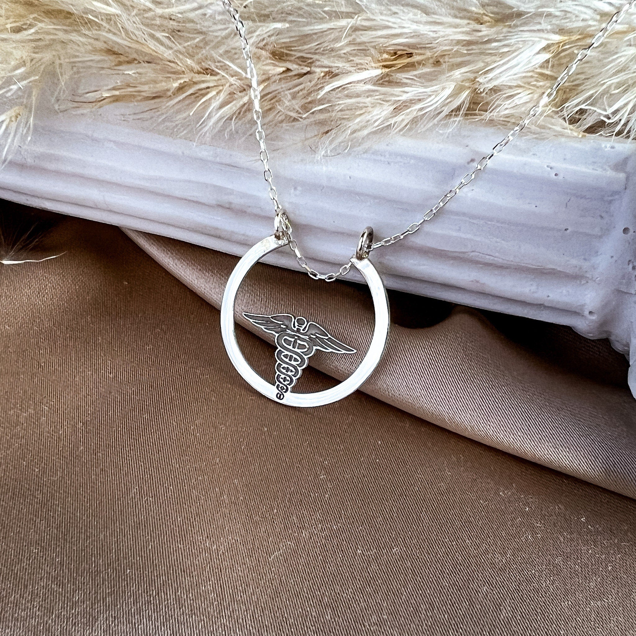 Caduceus Circle Ring Holder Necklace