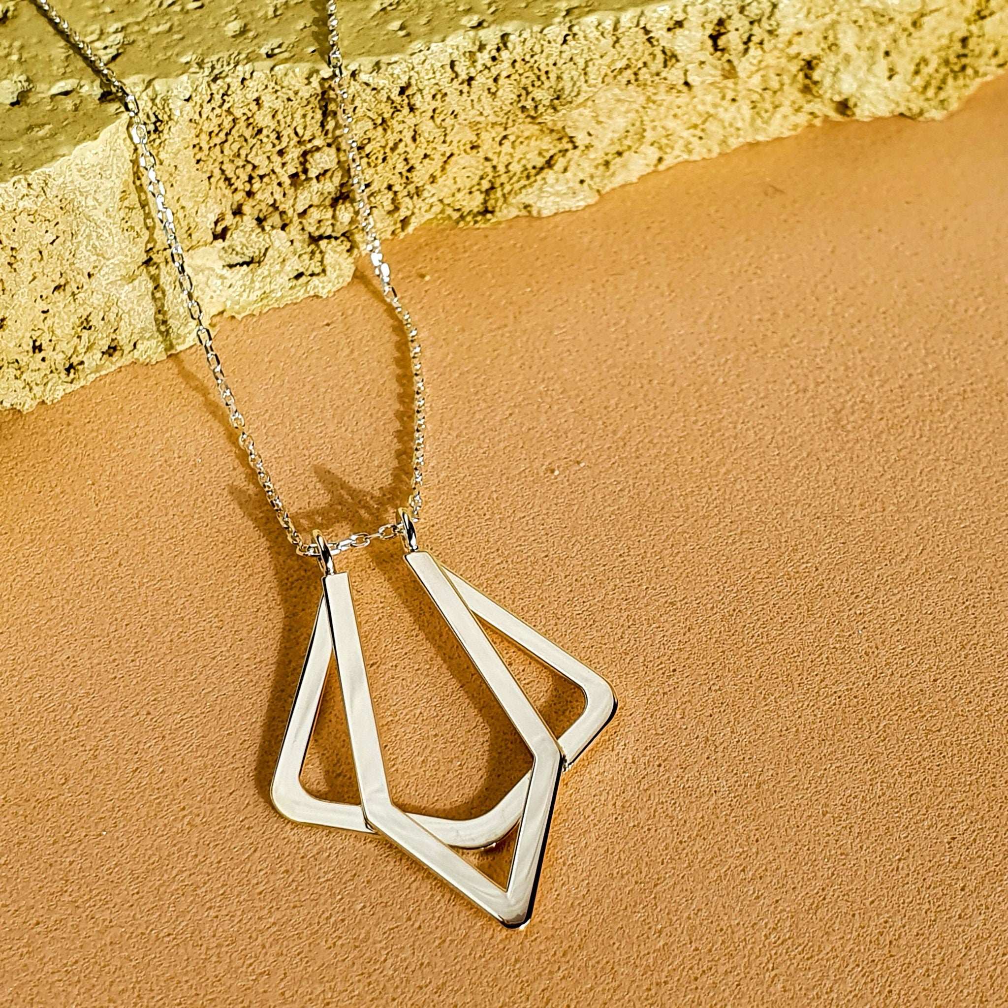 Magic Ring Holder Necklace, Geometric Double Ring keeper Necklace