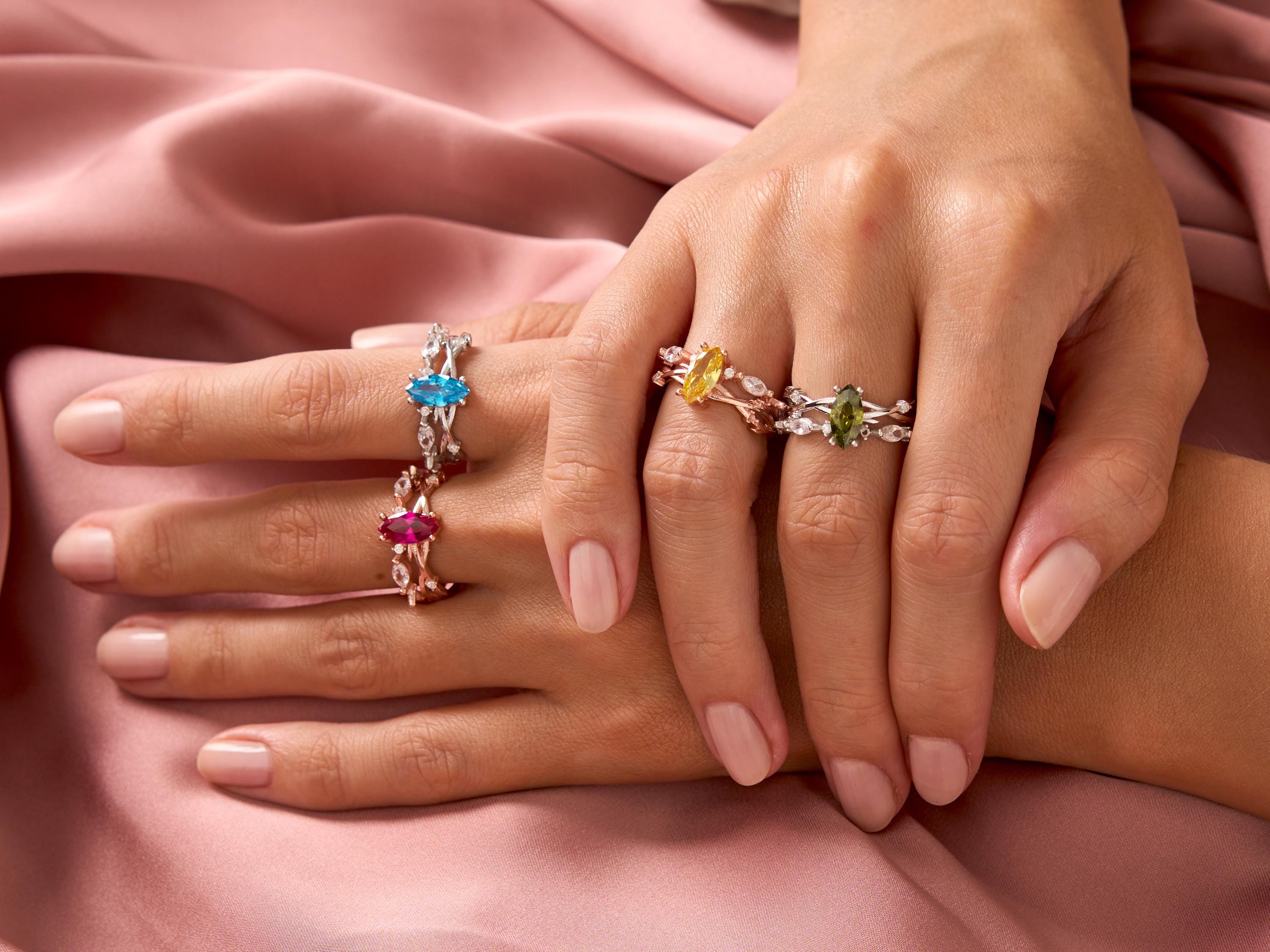 Marquise Cut Simulated Diamond Rings with birthstones