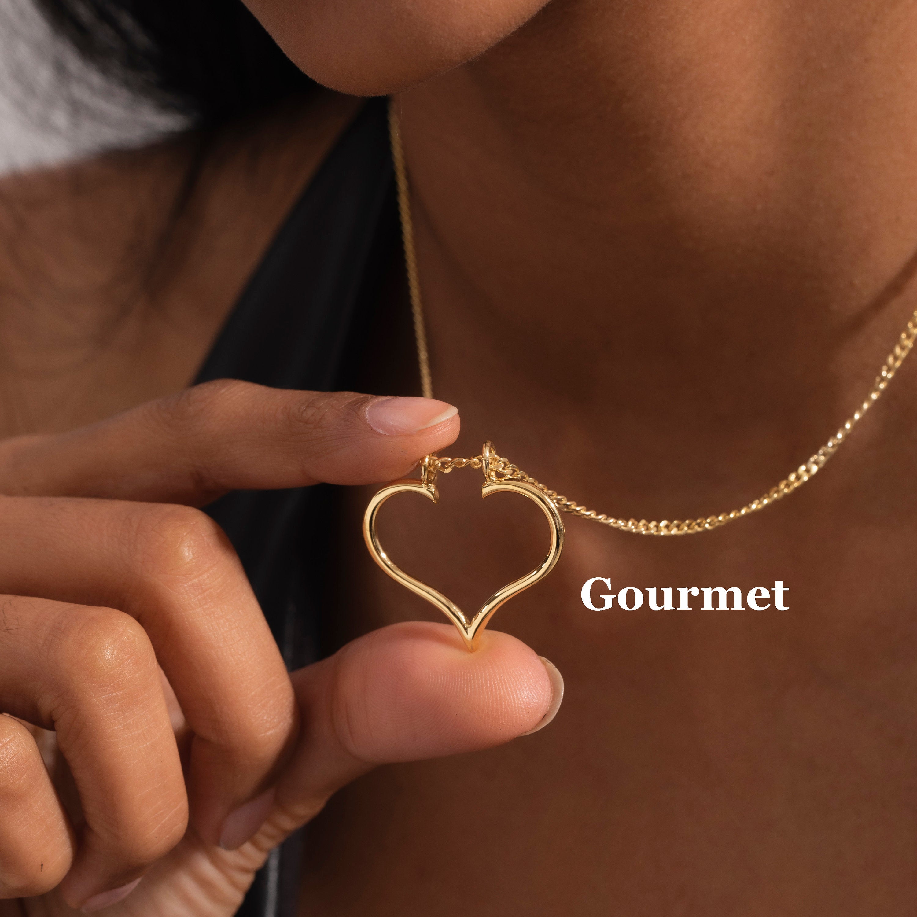 14K Solid Gold Heart Ring Holder Necklace