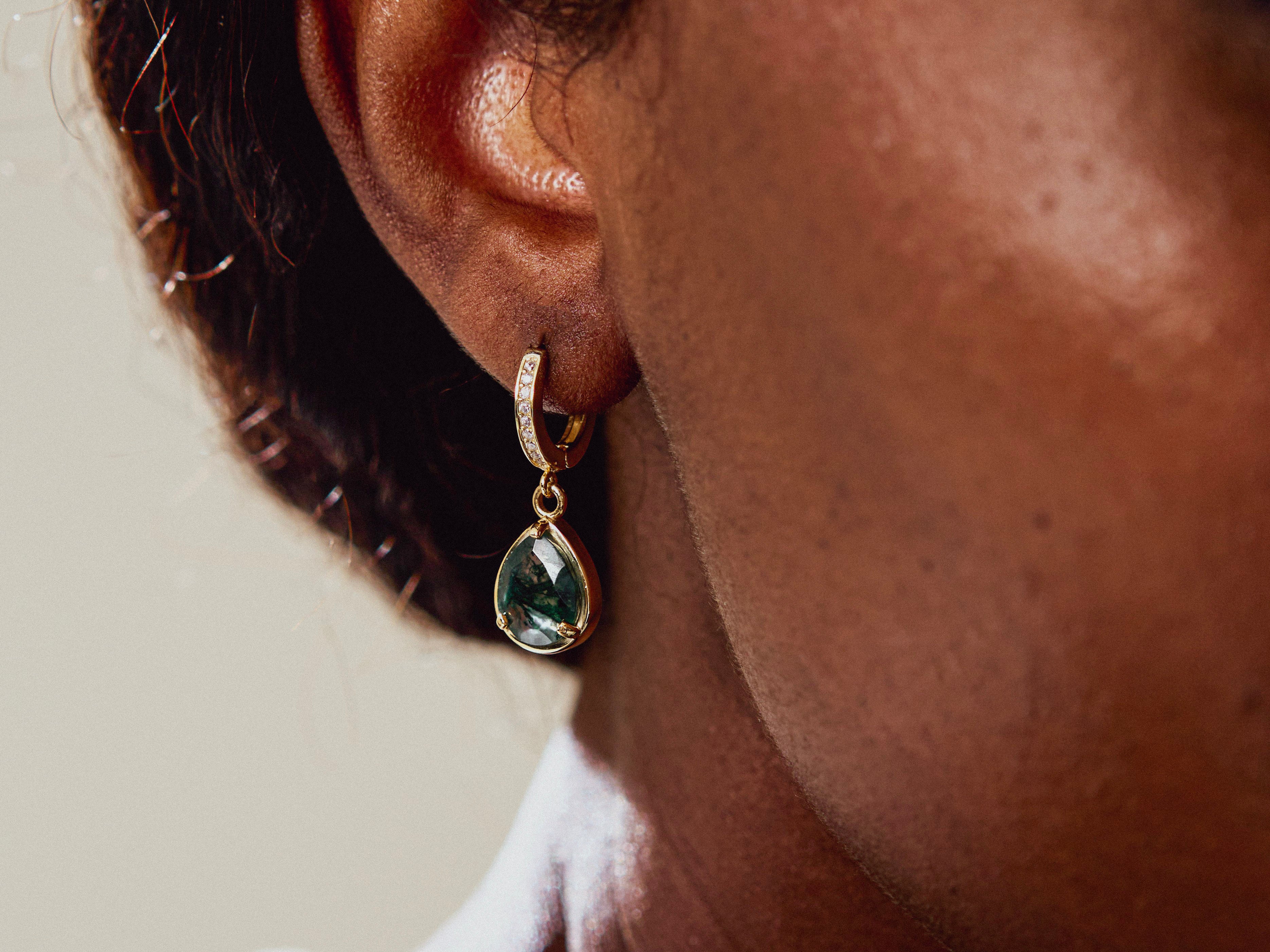 Diamond Moss Agate Earrings