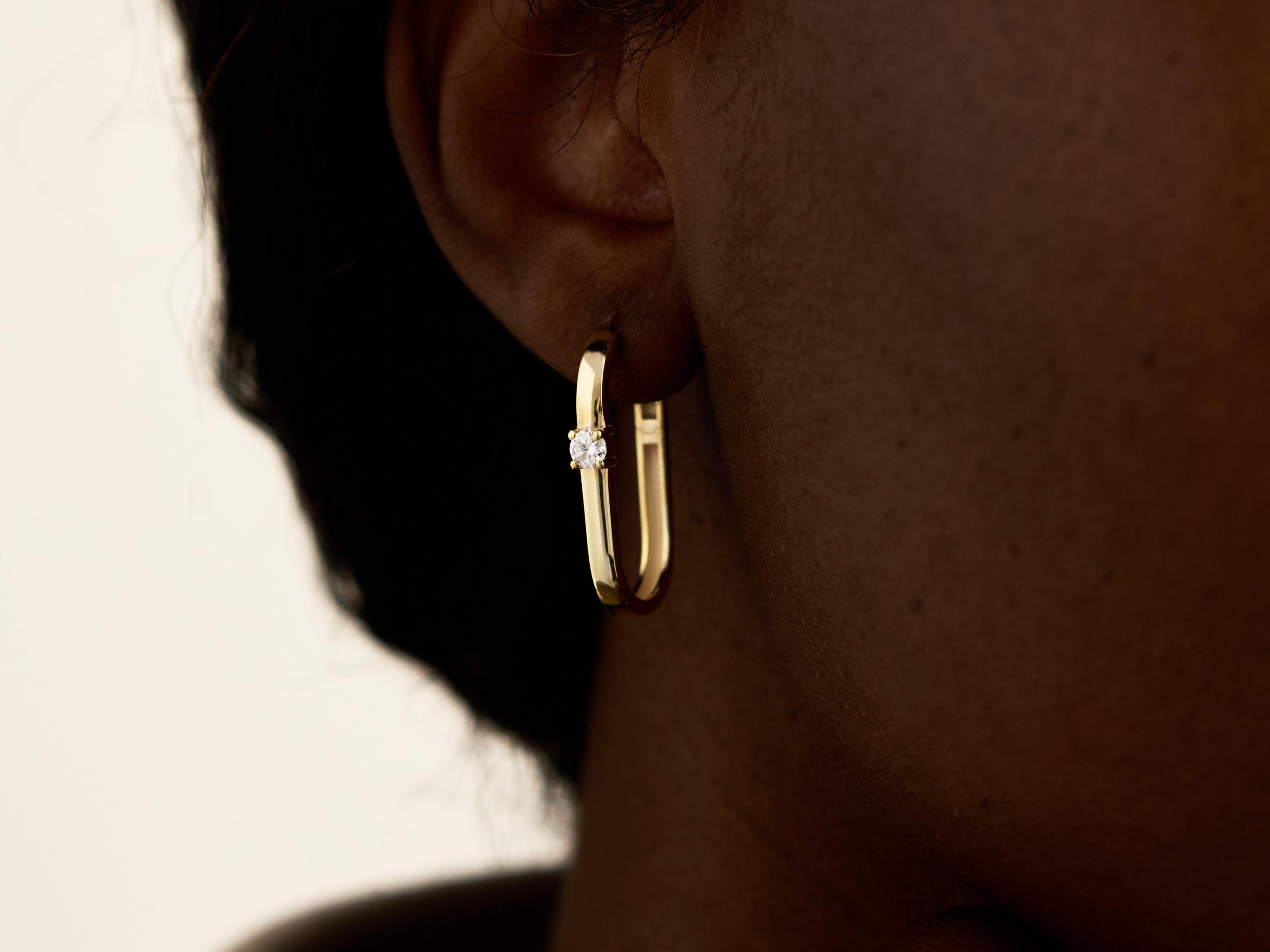 14K Gold Lab-Grown Diamond Earrings, 18K White Gold Round Moissanite